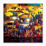 Tamatina Multicolor Modern Art Ghats By River Ganga Abstract Unframed Art Canvas Painting-13X9 Inch