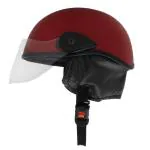 Western Era Half Helmet with Clear Visor for Men & Women (Red Matte) (M)