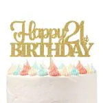 Festiko Happy 21st Birthday Cake Topper, Cheers To 21 Years, Hello 21, 21st Birthday Anniversary Party Decor Gold Glitter