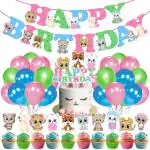 Zyozique 37 Pcs Cute Cat Theme Birthday Party Decorations for Kids Girls Include Cat Happy Birthday Banner, Cake Topper, Cupcake Toppers and Balloons for Meow Kitty Theme Birthday Party Supplies