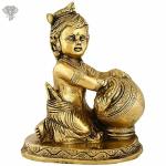 Kalakrithi Metal Cute Bala Krishna with Pot Full of Butter 17.78 X 13.72 cm