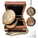 Royal Handicraft Nautical Compass Go Confidently in The Direction of Your Dreams, Solid Brass Navigational Marine Compass with Wooden Box