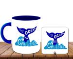 Whats Your Kick The Ocean is Calling Printed Dark Blue Ceramic Coffee Mug With Desky 325 ML