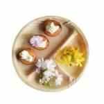 Leaf Tree Export Quality Plates |Pack of 25| 10 INCH with 3 Compartment Disposable Round Plate Uma Areca Cutlery, Areca Palm Leaf Plate with 3 Partitions for Party and Function