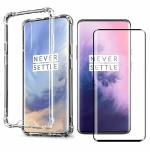 Kite Digital OnePlus 7 Pro Transparent Bumper Shock Proof Corner Soft TPU Silicone Flexible Back Case Cover + 5D/6D/11D/21D (Black) Tempered Glass Screen Protector