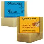 Simply Vedic Pack of 2 Herbal Soap Bar Collection For Body, Hand, Face; Oatmeal Honey and Goat Milk