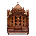DZYN Furnitures Pooja Graham Large Floor Rested Pooja Mandir with Door (Teak Gold)
