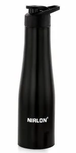 NIRLON Tall Bell Single Wall Stainless Steel Water Bottle 1000ml, Water Bottles for Fridge, School,Gym,Home,Office,Boys, Girls, Kids, Leak Proof(Black Colour|Sipper Cap|Set of 1)