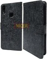 Niger Infinix Hot S3X Black Artificial Leather Scratch Proof Mobile Back Flip Cover with Holder
