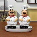 Kookee Ceramic Salt and Pepper Shakers Set with tray for Dining Table used as Shaker, Sprinkler, Spices Dispenser for Home, Kitchen and Restaurant (9980)