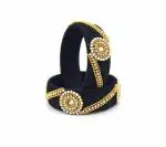 Aashirwad Traders Handmade Black Shine Silk Thread, Kundan and Plastic Bangles (Women) - 2.4 (set of 10)