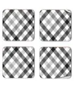 Whats Your Kick Black And White Lines Check Pattern Design Printed Set of 4 Coaster With Metal Stand
