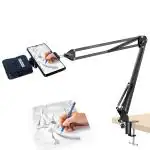 BROLAVIYA Overhead Video Mobile Stand with LED Video Light, Metal Long Arm, 1/4