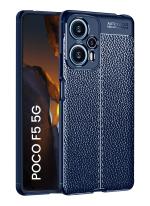 Golden Sand Cover Leather Texture Series Shockproof Armor TPU Back Cover Case for POCO F5 5G Mobile Phone, Blue