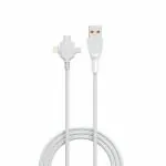 Portronics Konnect Spydr 3 Multifunctional Fast Charging Cable (Type C + Micro USB + 8 Pin) with 3.0A Total Output, 1M Length, PVC Material, Tangle Resistant(White)