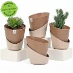 Eha Earth Friendly EcoBloom Small Self Watering Pots for Plants | 4 Inch, Pack of 4 |Bamboo Based and UV Protected Planters | Pots for Indoor Plants | for Home Decor, Outdoor, Balcony | Tortilla