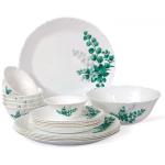 cello Pack of 19 Opalware Imperial Aqua Leaves Opal Ware/ White Dinnerware Set /Break and Crack Resistant /BPA Free/Light Weight Dinner- 19 Pcs Dinner Set (White, Microwave Safe)