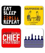 Whats Your Kick Chess Lover Chief Strategist Quotes Printed Set of 4 Coaster With Metal Stand