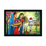 Dharvika Innovations Design 8 Synthetic Rajasthani Village Modern Art Painting Sparkle Coated Home Decorative With Frame, 14 X 20 Inch