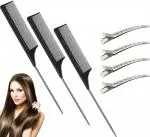 Xester Black Tail Comb Fiber Teasing Combs Rat Tail Comb With Alligator Curl Clips (Combo Of 6)