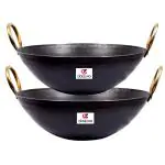 Abizona Pre-Seasoned Cast Iron Kadai For Cooking Deep Frying Kadhai Non-Stick Combo (1Ltr-2.5Ltr) | Small-X-Large Size | Black