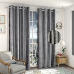 EISMOURAH 240 cm (8 ft) Polyester Room Darkening Long Door Curtain (Pack Of 2) (Self Design, Grey)