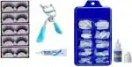 Lenon Beauty False Eyelashes-Set of 5, Eyelashes Glue & Eyelash Curler Wit 100 Pcs Reusable Acrylic False Nails With Nail Glue For Women's & Girls White (Packe of 100) (5 Items in the set)