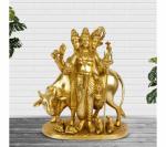 Kartique Brass Trimurti Brahma Vishnu Mahesh Figurine with Cow 11 Inch