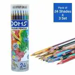 DOMS Non-Toxic Assorted Colour Pencil Set in Round Tin Box 24 pcs (Set of 3)