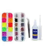 WorldWesties 2 Box Nail Art Rhinestones and Shiny Neon Butterflies 24 Designs With a Tweezers and A Nail Glue Combo of 4 Multicolor
