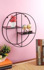 Home Sparkle Black Iron Round Floating Wall Mounted Partition Wall Shelf 38X12.5X38 cm