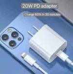 KPSS Apple 20W Fast Charging USB-C Power Adapter (for iPhone 7, 7Plus, 8 Series, X, XS, XS Max, XR, iPhone 11 Series, 12, 12 Pro Max, iPhone SE)- Cable Included