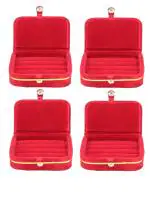 atorakushon Velvet Jewellery accessories Vanity Storage Earrings Studs Box Ring Box For Women's Pack of 4 ( Maroon )