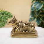 ARTVARKO Home Decor Brass Nandi Shiv Parvati Vehicle Bull Carving on Shivling and Trishul Statue - 14 x 6 x 9 inch