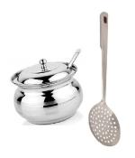 BLUE WONDER Stainless Steel Multipurpose Ghee Pot/Pickle Container with Spoon With Stainless Steel Pony Spoons and (Multicolour, Pack of 2)