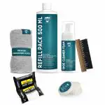 ROYAL CARE PROFESSIONAL Shoe Cleaner Foam Kit |FOAM 150 ML + REFILL 500 ML + MICROFIBER CLOTH + BRUSH + SHINE SPONGE + SHOE WIPES | Cleaning Foam | Works on Leather, Whites, Nubuck, Golf Shoes, Basketball Shoes, Boots, Sandals