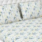 Haus & Kinder Bedsheet for Double Bed, Elastic Fitted Queen Size | 200 TC Cotton Fitted Elastic Bed Sheet for Double Size Bed (78 X 60 Inches + 13 Inches Deep Pocket) | Floral Blue