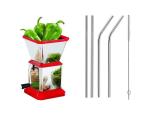 Blue Wonder Stainless Steel Chilly Cutter Cutter With Stainless Steel Straw and (Multicolour, Pack of 2)