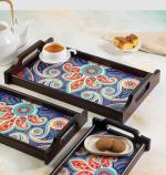 KOLOROBIA Majestic Paisley Wooden Tray, for Serving, Use in The Kitchen, Dining Table, Decor Or Storage, Small (30x17x5 cm)