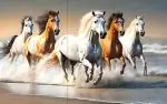 KUBE Seven Horses running 7 mm MDF Sparkal Lamination Full HD Painting Digital Reprint 30 inch x 48 inch Painting | Wall Painting For Living Room| Bedroom| Home Decor |Hotel |Office (With Frame)