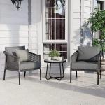 OMCCO Furniture 3-Piece Patio Set Elegant Gray Wicker Design and Gray Cushions for Comfortable Outdoor Living