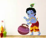 LANSTICK Multicolor Lord Little Krishna with Butter Pot Self Adhesive Wall Sticker