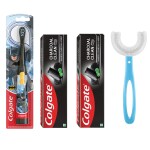 Batman Battery Toothbrush for kids+Charcoal and Mint(Black Gel)120g(Pack of 2)+U-Shaped 360 Oral Teeth Cleaning For 3-12 Years