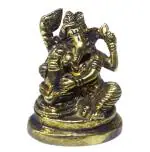 DivineTemples Gold Brass Ganesha Statue With Shankar Pindi