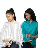 nene Breastfeeding Multi Purpose Scarf The Jersey Cotton Nursing Shawl, Breathable Breastfeeding Cover- Pack of 2 Large Size 180cmX55cm (Navy) (Grey - Green)