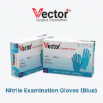 VECTOR Examination Gloves | Single use,Non sterile, Ambidextrous, Nitrile Gloves | Blue colour | Pack of 100no.