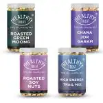 Healthy Treat High Protein Roasted Namkeen Combo pack of 4 (Roasted Chana Dal - 80 gm, Roasted Soy nuts- 80 gm, Roasted Chana Jor - 90 gm, Roasted Green Moong - 80 gm) Perfect Tea Time snack