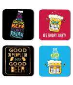 Whats Your Kick Beer Lover Its Friday Baby Quotes Printed Set of 4 Coaster With Metal Stand