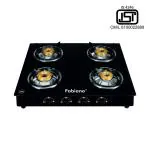 Fabiano FAB-4BR SMART 4 Burner Glass Gas Stove With Manual Ignition ISI Marked (Black)
