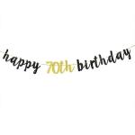 Festiko Happy 70th Birthday Banner, Black Glitter 70th Anniversary Cheers To 70 Years Party Decorations